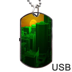 Green Building City Night Dog Tag Usb Flash (two Sides) by Nexatart