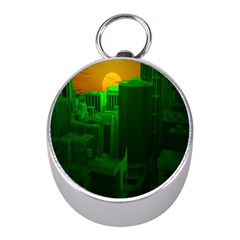 Green Building City Night Mini Silver Compasses by Nexatart