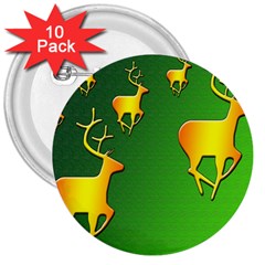 Gold Reindeer 3  Buttons (10 Pack)  by Nexatart