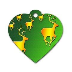 Gold Reindeer Dog Tag Heart (two Sides) by Nexatart