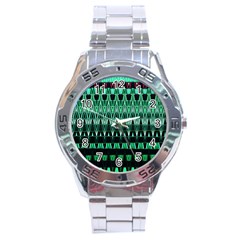 Green Triangle Patterns Stainless Steel Analogue Watch by Nexatart