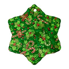 Green Holly Snowflake Ornament (two Sides) by Nexatart