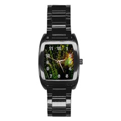 Green Leaves Psychedelic Paint Stainless Steel Barrel Watch by Nexatart