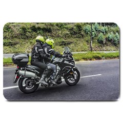 Motorcycles Riders At Avenue Large Doormat  by dflcprints