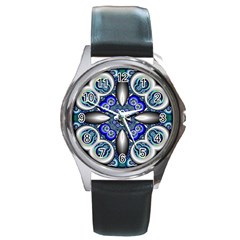 Fractal Cathedral Pattern Mosaic Round Metal Watch by Nexatart