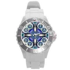 Fractal Cathedral Pattern Mosaic Round Plastic Sport Watch (L)