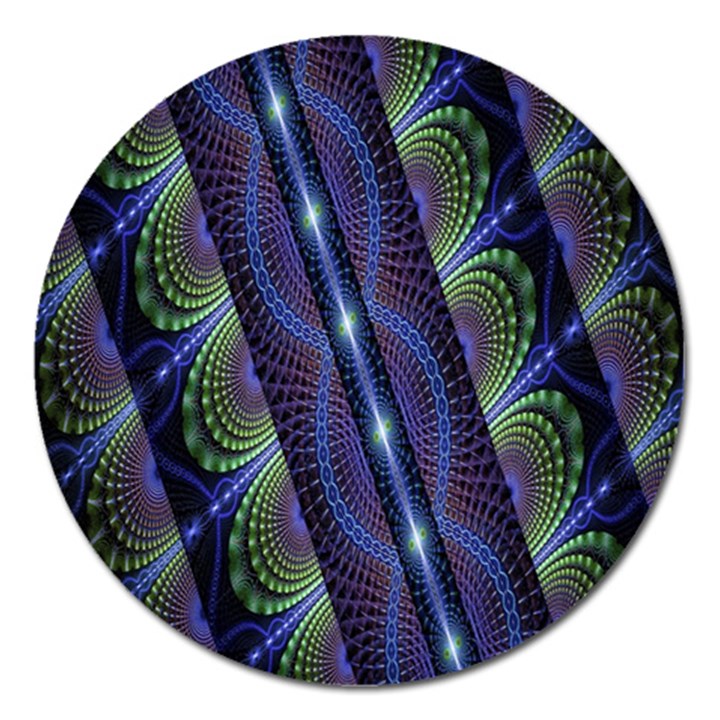 Fractal Blue Lines Colorful Magnet 5  (Round)