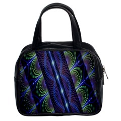 Fractal Blue Lines Colorful Classic Handbags (2 Sides)