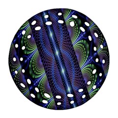 Fractal Blue Lines Colorful Round Filigree Ornament (two Sides) by Nexatart