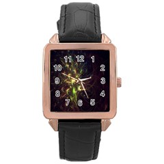 Fractal Flame Light Energy Rose Gold Leather Watch 