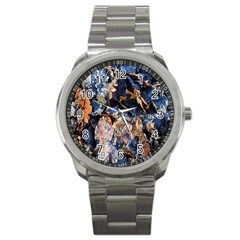 Frost Leaves Winter Park Morning Sport Metal Watch by Nexatart