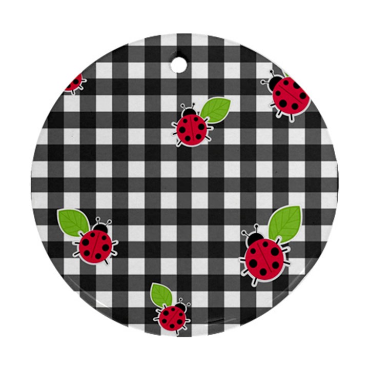 Ladybugs plaid pattern Round Ornament (Two Sides)