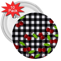 Cherries plaid pattern  3  Buttons (10 pack) 