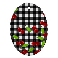 Cherries plaid pattern  Oval Ornament (Two Sides)