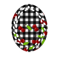 Cherries plaid pattern  Oval Filigree Ornament (Two Sides)