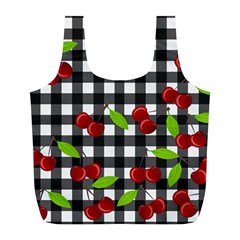 Cherries plaid pattern  Full Print Recycle Bags (L) 