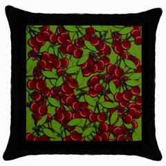 Cherry Jammy Pattern Throw Pillow Case (black) by Valentinaart