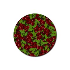 Cherry Jammy Pattern Rubber Coaster (round)  by Valentinaart