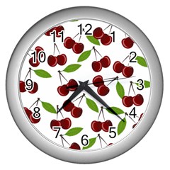 Cherry Pattern Wall Clocks (silver)  by Valentinaart