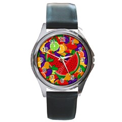 Summer Fruits Round Metal Watch by Valentinaart