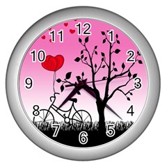 Love Sunrise Wall Clocks (silver)  by Valentinaart