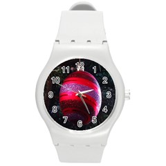 Glass Ball Decorated Beautiful Red Round Plastic Sport Watch (m) by Nexatart