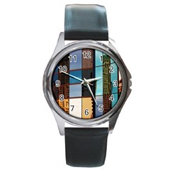 Glass Facade Colorful Architecture Round Metal Watch by Nexatart