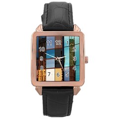 Glass Facade Colorful Architecture Rose Gold Leather Watch  by Nexatart