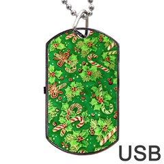 Green Holly Dog Tag Usb Flash (two Sides) by Nexatart