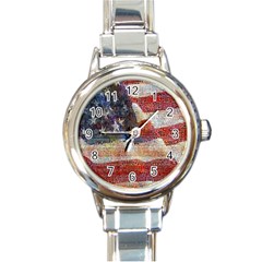 Grunge United State Of Art Flag Round Italian Charm Watch