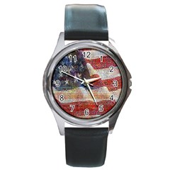 Grunge United State Of Art Flag Round Metal Watch