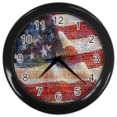 Grunge United State Of Art Flag Wall Clocks (Black)