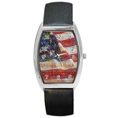 Grunge United State Of Art Flag Barrel Style Metal Watch