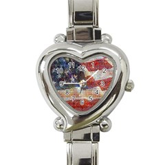 Grunge United State Of Art Flag Heart Italian Charm Watch