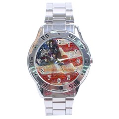 Grunge United State Of Art Flag Stainless Steel Analogue Watch