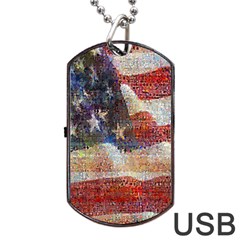 Grunge United State Of Art Flag Dog Tag USB Flash (One Side)