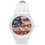 Grunge United State Of Art Flag Round Plastic Sport Watch (M) Front