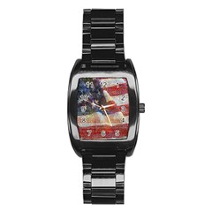 Grunge United State Of Art Flag Stainless Steel Barrel Watch