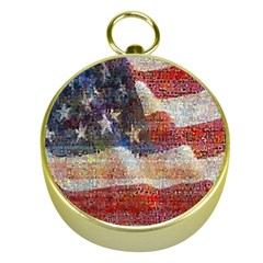 Grunge United State Of Art Flag Gold Compasses