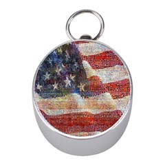 Grunge United State Of Art Flag Mini Silver Compasses