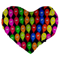 Happy Balloons Large 19  Premium Flano Heart Shape Cushions by Nexatart