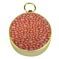 Holiday Snow Snowflakes Red Gold Compasses