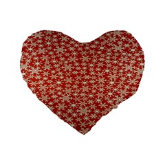 Holiday Snow Snowflakes Red Standard 16  Premium Flano Heart Shape Cushions