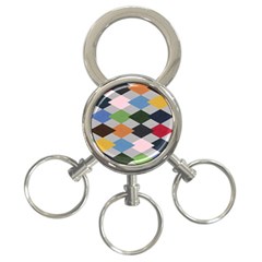 Leather Colorful Diamond Design 3-Ring Key Chains
