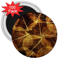 Leaves Autumn Texture Brown 3  Magnets (100 Pack) by Nexatart