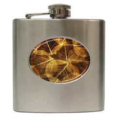 Leaves Autumn Texture Brown Hip Flask (6 Oz) by Nexatart