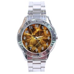 Leaves Autumn Texture Brown Stainless Steel Analogue Watch by Nexatart