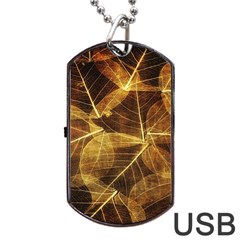 Leaves Autumn Texture Brown Dog Tag Usb Flash (one Side)