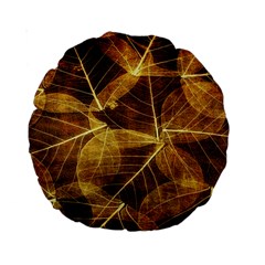 Leaves Autumn Texture Brown Standard 15  Premium Round Cushions by Nexatart