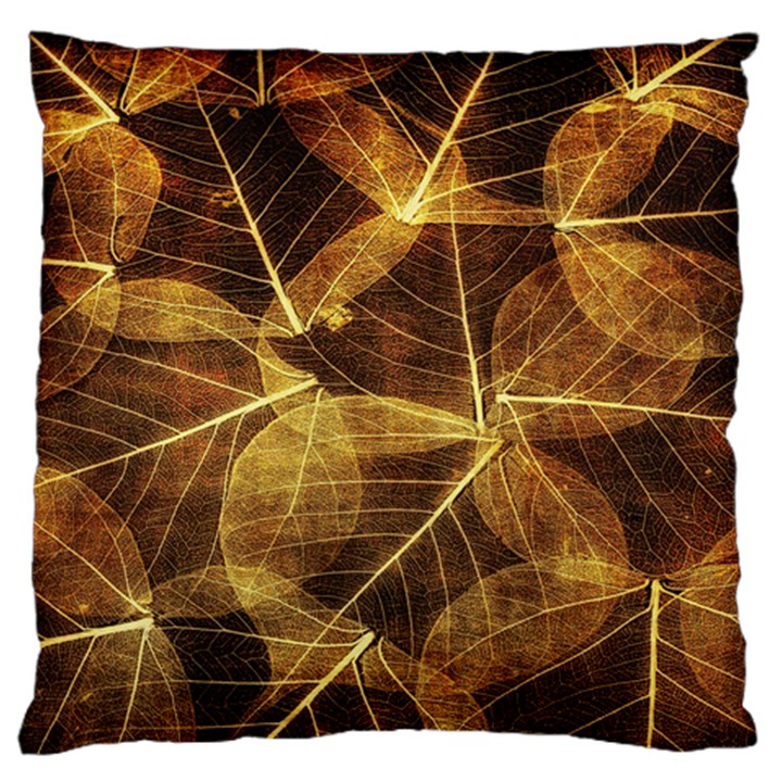 Leaves Autumn Texture Brown Large Flano Cushion Case (Two Sides)